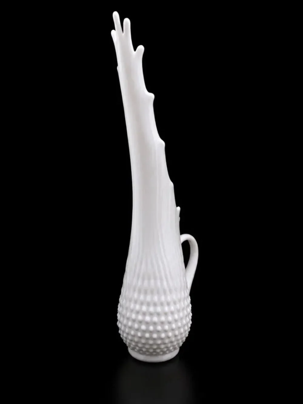 Rare Fenton Vintage White Milk Glass Hobnail Swung Pitcher Vase 18in UV Reactive
